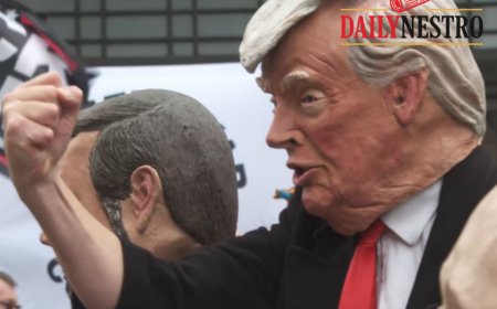 JUST IN: Anti-Trump protesters gather in central London